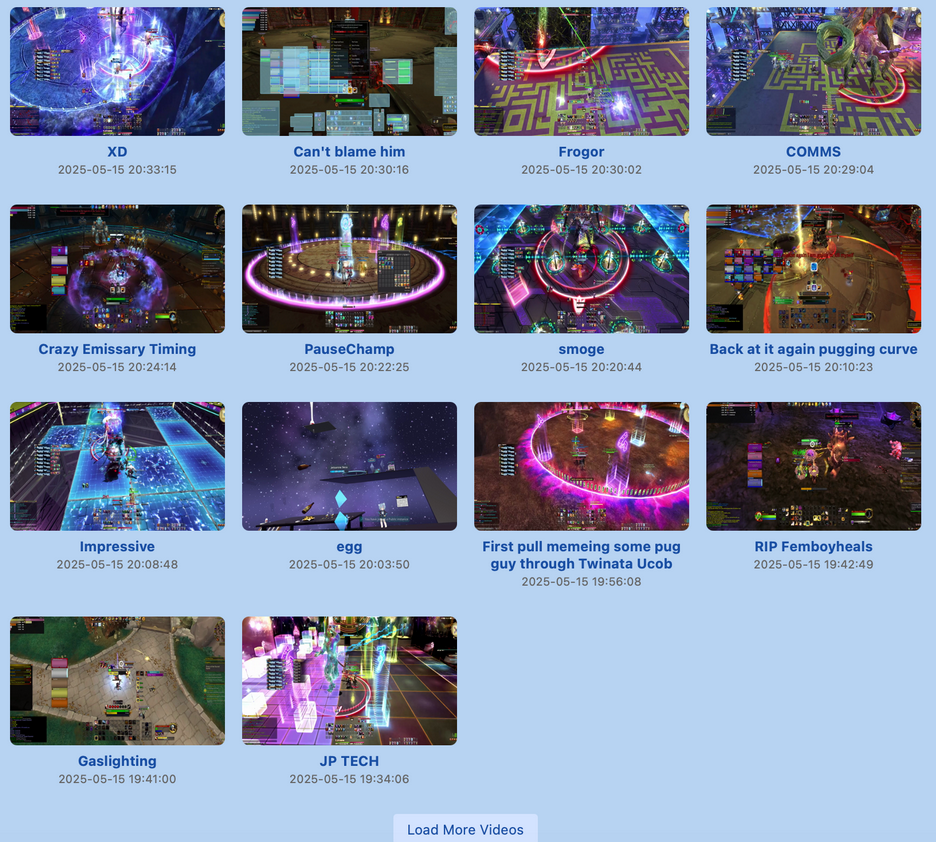 The library displays videos in a paginated grid with thumbnails.