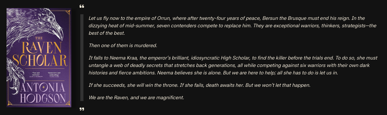 Example of a book description found at the start of a review