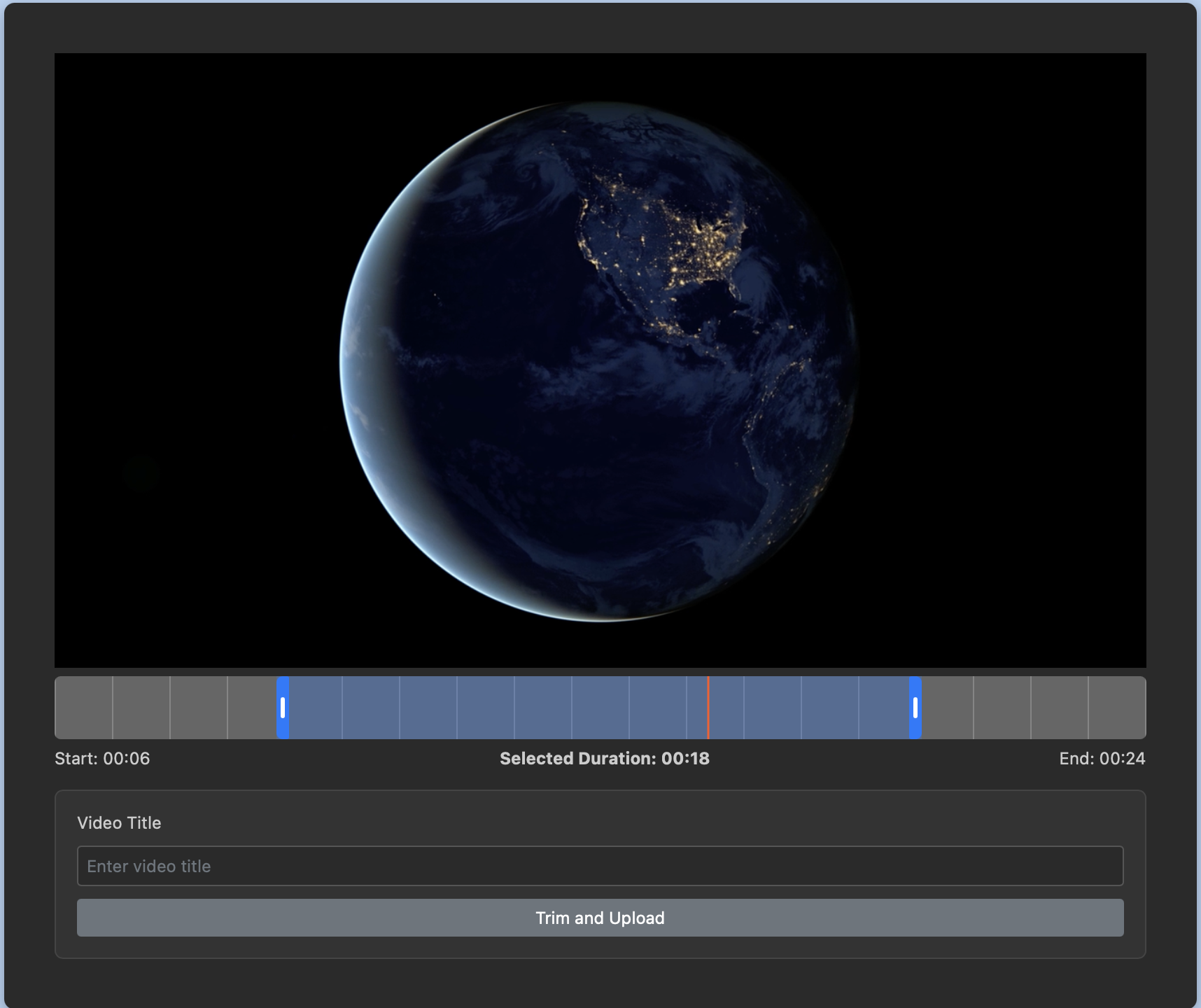 The video preview is shown as the user determines the clip length.