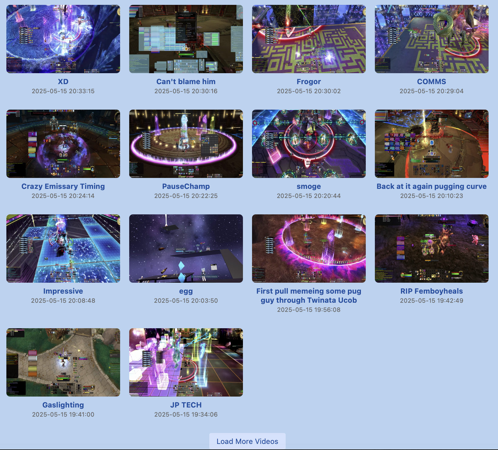 The library displays videos in a paginated grid with thumbnails.
